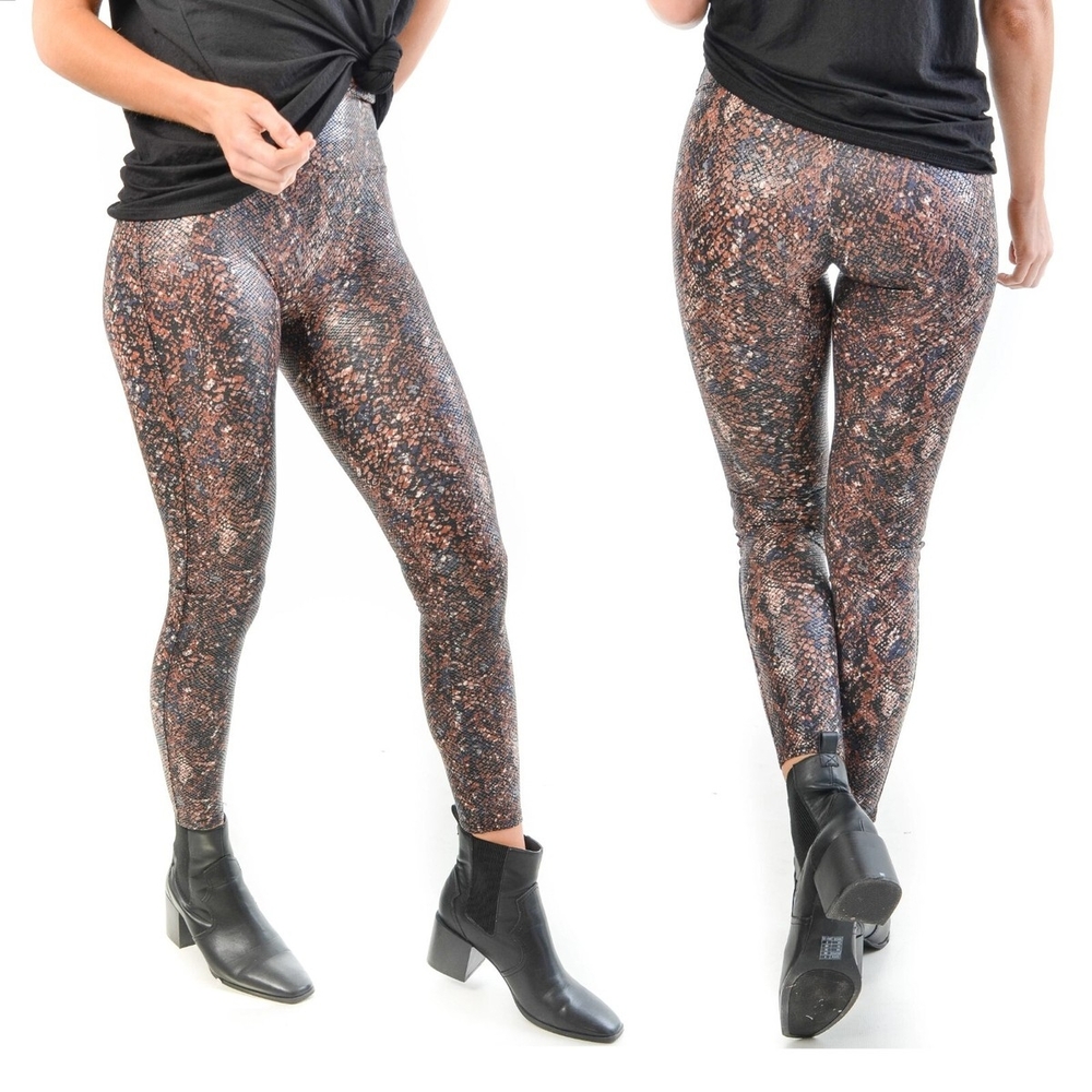 SPANX Brown and Black Snake Print Leggings Medium Leather